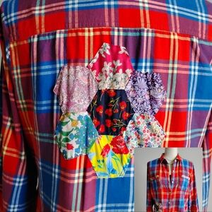 Liberty Art Fabric Upcycled Patchwork Flannel Shirt Colorful Cottagecore Size M